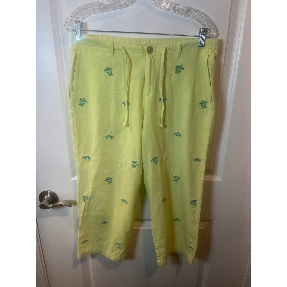 SunBay‎ Sport Womens Crop Pants Embroidered Sea Turtle Yellow PS